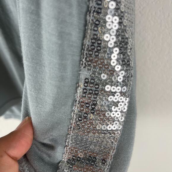 Michael Stars Jersey Sequin Top Womens One Size Gray Flutter Sleeve V Neck NWT - Picture 12 of 12